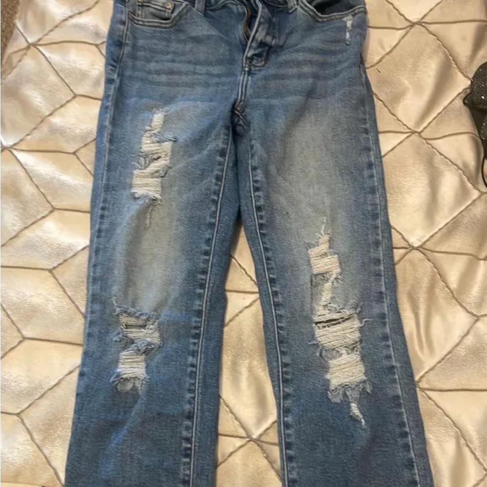 eunina Distressed Straight-Leg Blue Jeans